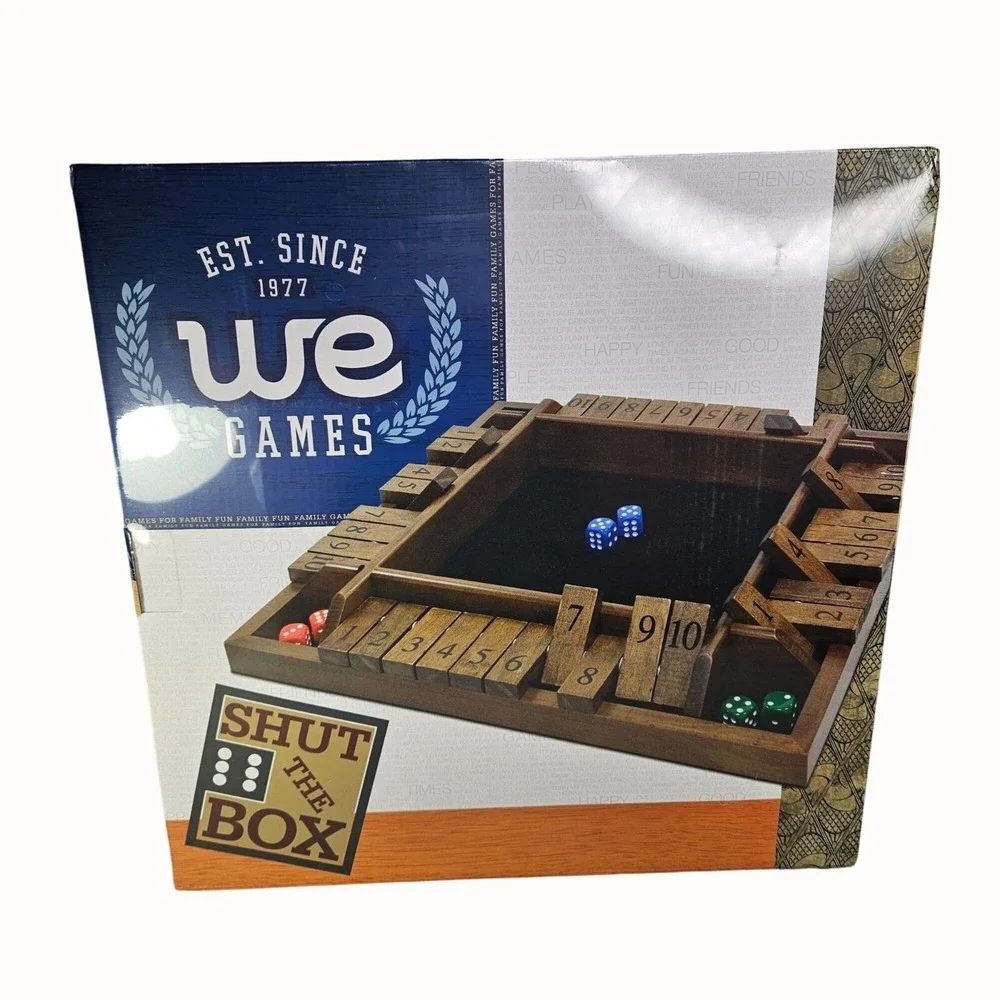 Shut The Box Wooden Board Game With Dice 4 Players Family Party Game Night New
